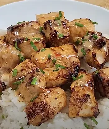 Air Fryer Spicy Salmon Bites with Avocado Lime Sauce